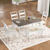 TOPMAX 6-peice Dining Set with Turned Legs, Kitchen Table Set with Upholstered Dining Chairs and Bench,Retro Style, White