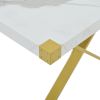 TREXM 7-Piece Modern Dining Table Set, Rectangular Marble Texture Kitchen Table and 6 PU leather Chairs with X-Shaped Gold Steel Pipe Legs for Dining