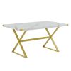 TREXM 7-Piece Modern Dining Table Set, Rectangular Marble Texture Kitchen Table and 6 PU leather Chairs with X-Shaped Gold Steel Pipe Legs for Dining