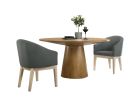 Jasper Driftwood Finish 3 Piece 59" Round Dining Table Set with Gray Barrel Chairs