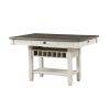 Antique White and Rosy-Brown Counter Height Dining 7pc Set Counter Height Table w Storage Display Shelf 4x Drawers Wine Rack and 6x Counter Height Cha