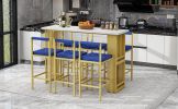 TREXM 7-Piece Multi-Functional Modern Counter Height Dining Bar Table Set with Open Shelves and 6 Upholstered Stools for Dining Room, Bar and Cafe (Wh