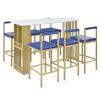TREXM 7-Piece Multi-Functional Modern Counter Height Dining Bar Table Set with Open Shelves and 6 Upholstered Stools for Dining Room, Bar and Cafe (Wh