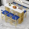 TREXM 7-Piece Multi-Functional Modern Counter Height Dining Bar Table Set with Open Shelves and 6 Upholstered Stools for Dining Room, Bar and Cafe (Wh