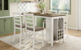 TREXM 5-Piece Multi-Functional Rubber Wood Counter Height Dining Set with Padded Chairs and Integrated 9 Bar Wine Compartment, Wineglass Holders for D