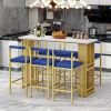 TREXM 7-Piece Multi-Functional Modern Counter Height Dining Bar Table Set with Open Shelves and 6 Upholstered Stools for Dining Room, Bar and Cafe (Wh